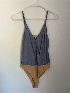 Wayf Blue Ribbed Surplice Bodysuit